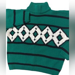 Vintage Spice Of Life Women’s Green Crop‎ Turtleneck Size L Geometric Retro Warm
